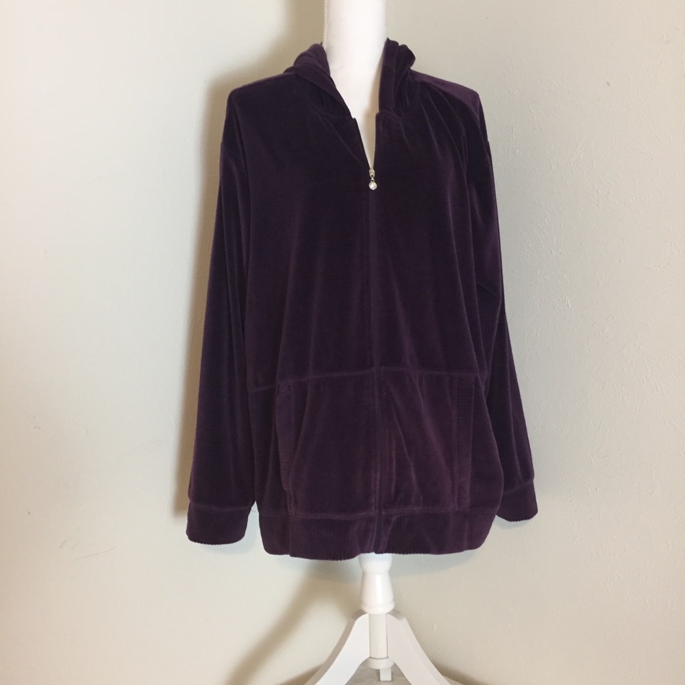 Women’s Velour Hooded Front Zip Jacket Size 3X Ericka Brand Purple Grape Colored